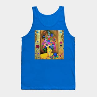 Modern Still Life Painting After Klimt with Flowers in a Gold Vase Tank Top